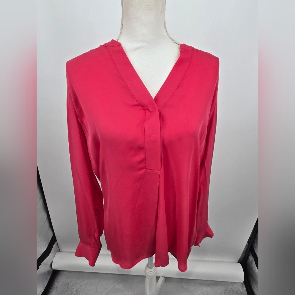 Marciano Watermelon Pink 100% Silk Long Sleeve V-Neck Blouse Small (6562)